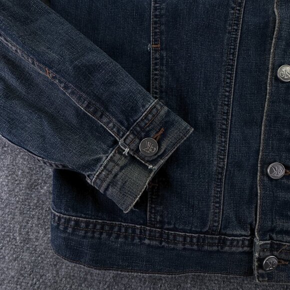 Calvin Klein Large Blue Denim Button Up Jacket Cotton Adult Women Trucker Pocket - Picture 11 of 14